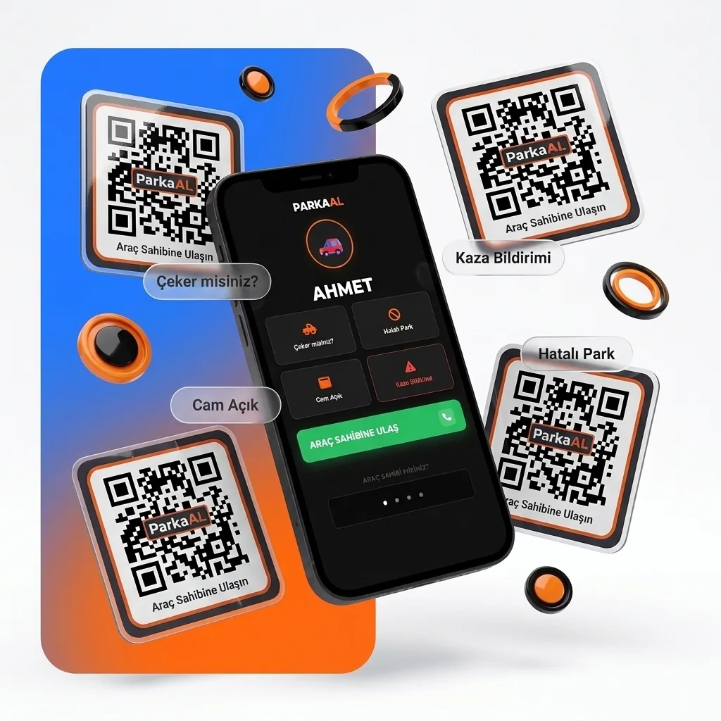 ParkaAL QR etiketleri ve QR okutulunca açılan bildirim ekranı